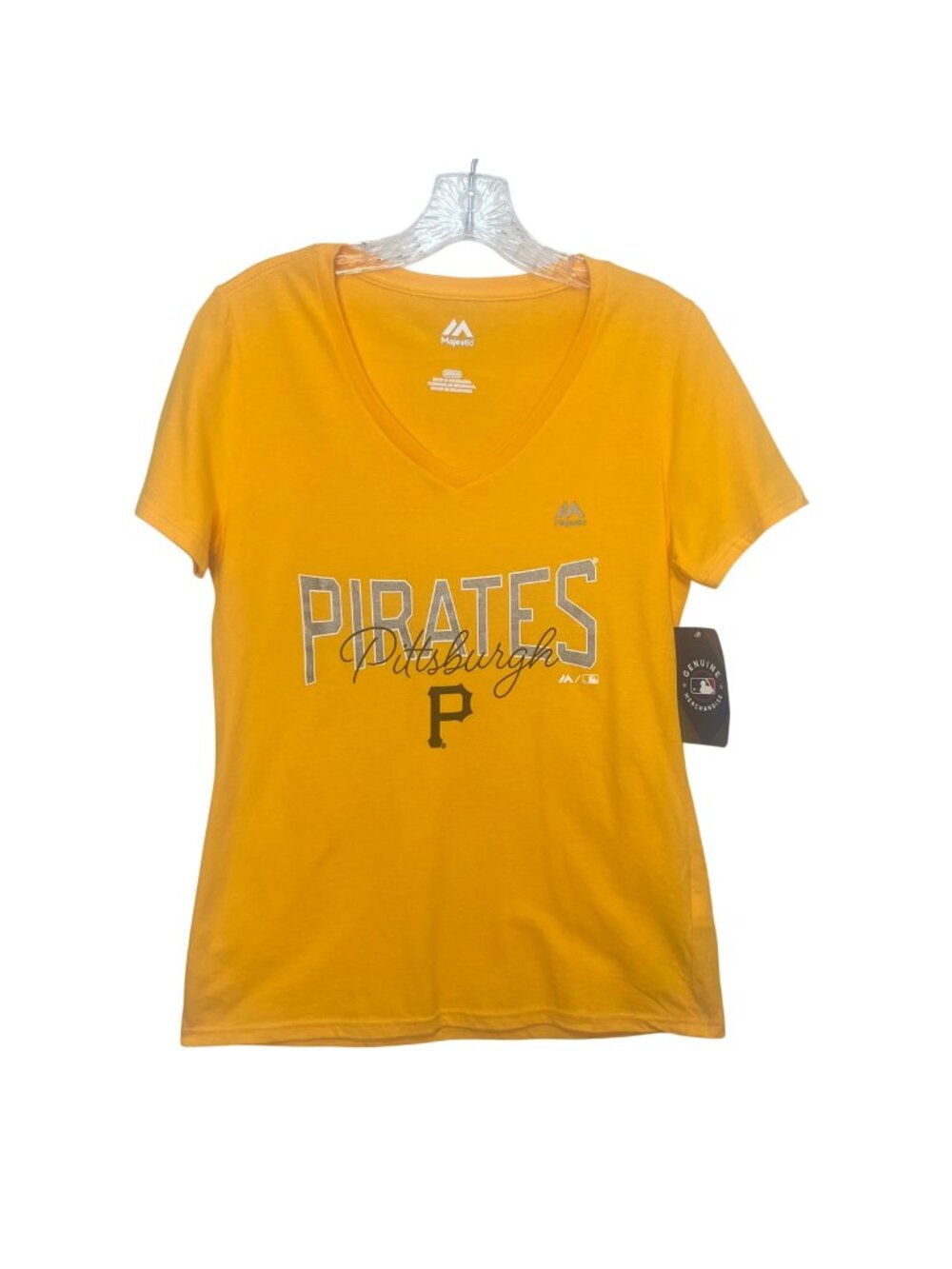 Majestic Pittsburgh Pirates Tshirt Small Yellow New VNeck MLB Fanwear Baseball